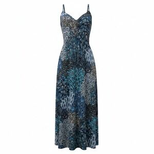 Moa Moa Womens L Blue Paisley Maxi Dress Boho Braided Strap Empire Waist